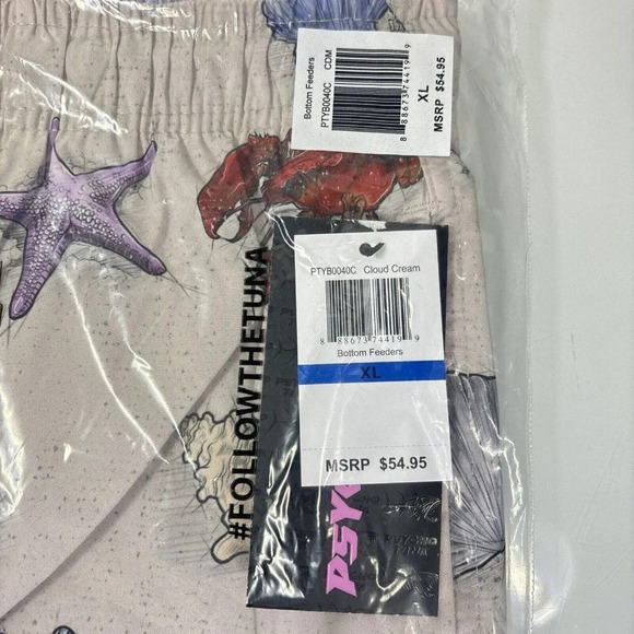 Psycho Tuna Ivory Crab Starfish Bottom Feeders Swim Trunks Board Shorts NWT - Picture 5 of 6